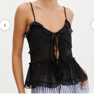 Glassons Black Frilly Tie-Frint Cami